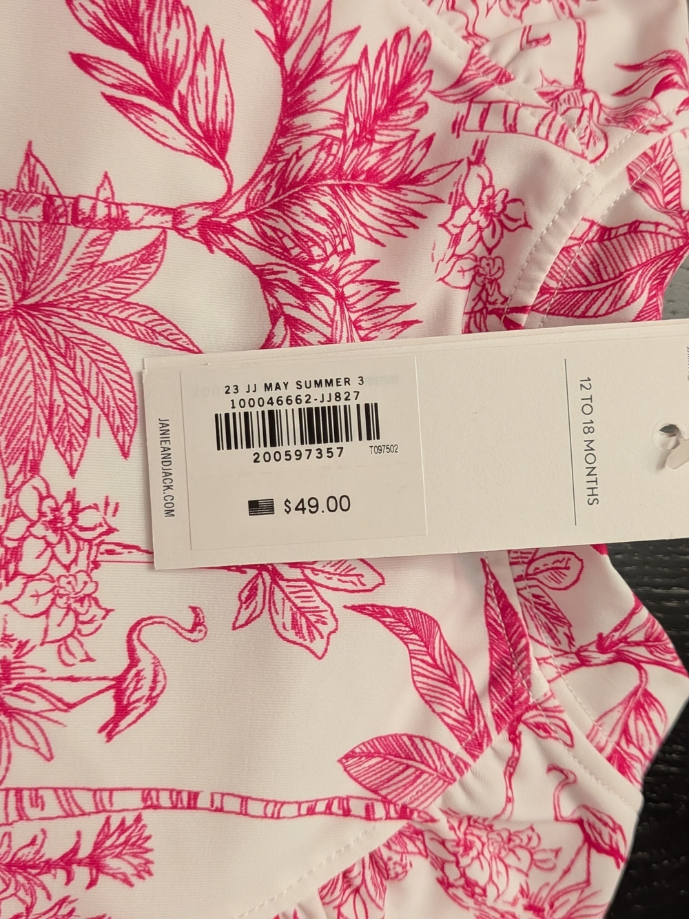 Janie and Jack Pink and White Tropical Print Long-Sleeve Rash Guard One-Piece - Picture 7 of 8
